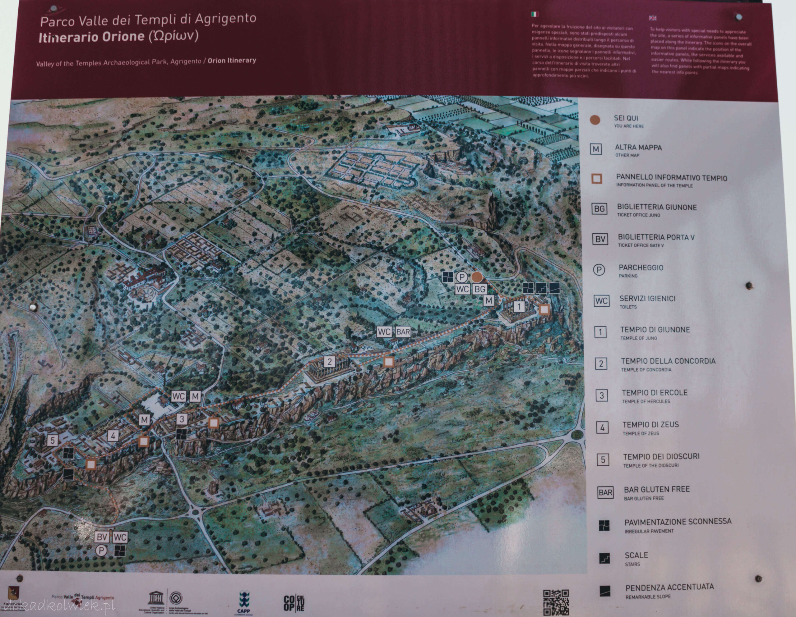Mapa Doliny Świątyń, Agrigento, Valley of Temples, Valle dei Templi, Sycylia, greckie świątynie na Sycylii